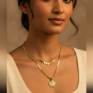 Opal Elegant Gold Necklace Set with Sunburst Pendant Stainless Steel